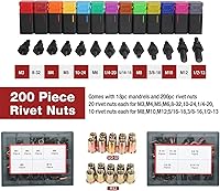 Vista 2 de Herramienta de Tuerca Remachable de 16", Kit de Herramienta Rivnut con 13 Mandriles Métricos y SAE, Juego de Herramienta de Remache Nutsert con 200