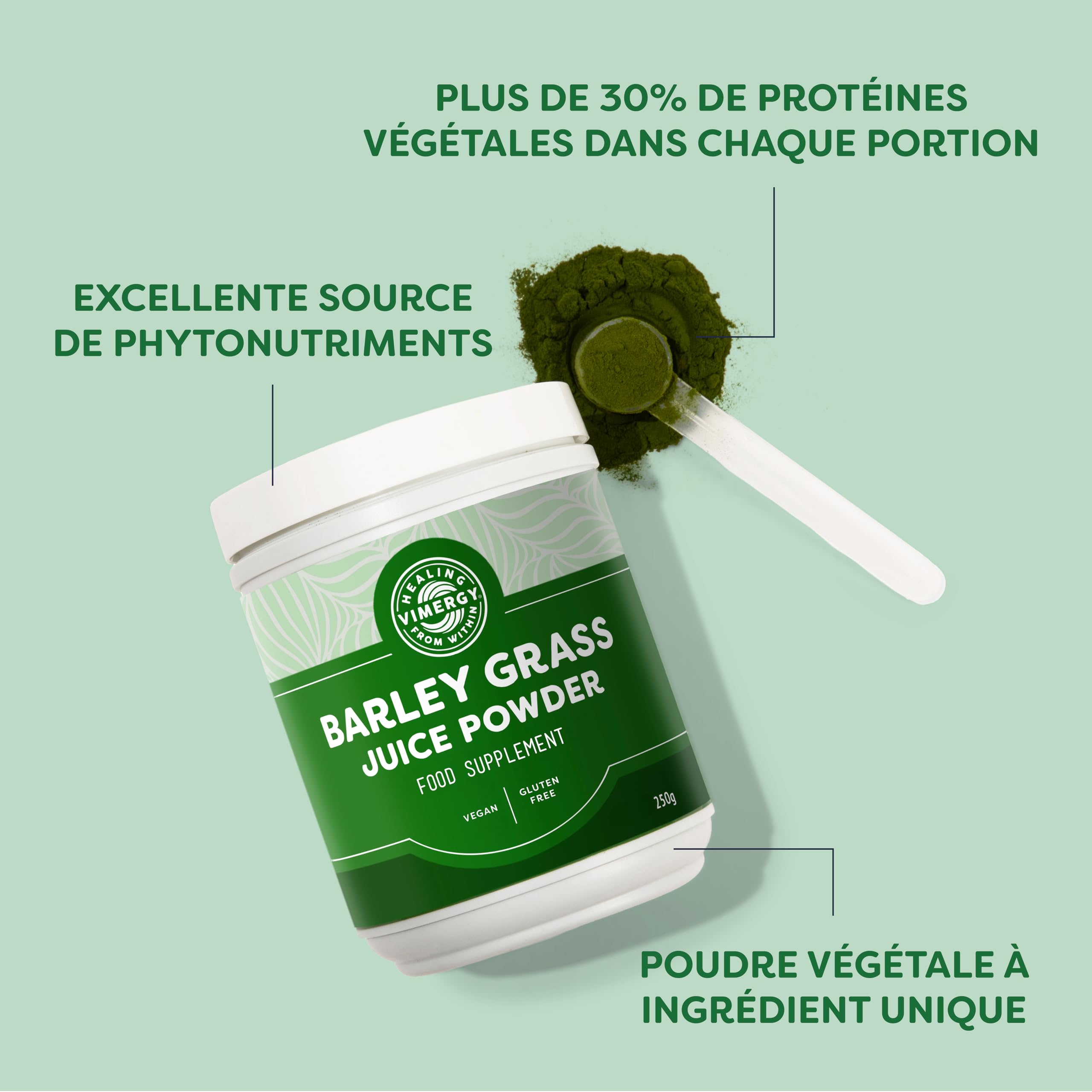 VIMERGY Poudre de Jus d'Herbe d'Orge Bio, 250 g, Végan