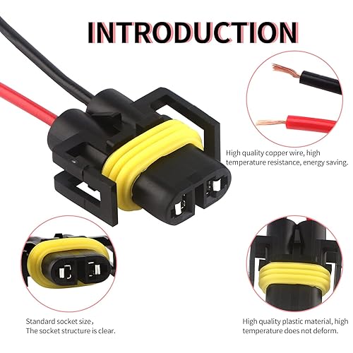 Miniatura 2 de H8 H11 880 881 Male Socket Adapter Connector Wiring Harness&Female Adapter Wiring Harness Sockets Wire Compatible with Headlights or Fog Lights 2Set
