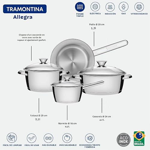 Tramontina 4-pc Stainless Steel Cookware Set | Dishwasher-Safe Pans with Glass Lids | Induction-Ready | Saucepan, Frying Pan and Casseroles - 2