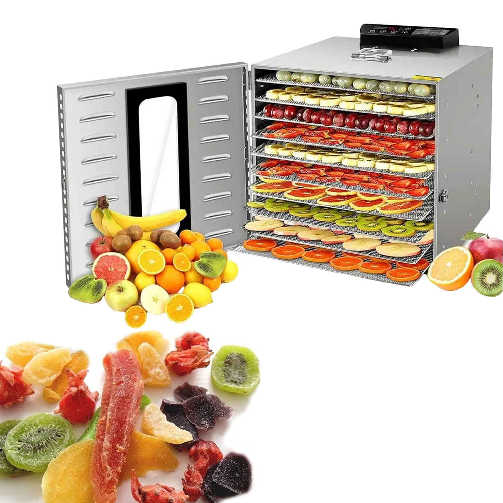 Acciaio Essiccatore Per Alimenti In Acciaio, Essiccatore A 15 Vassoi Di Grande Capacità Per Carne Secca, Frutta, Carne, Essiccatore Elettrico Disidratato Con Timer Da 24 Ore,110V