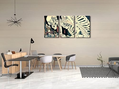 Vista 46 de Wieco Art Great Wave of Kanagawa Katsushika Hokusai 3 piezas modernas sobre lienzo estirado impresiones sobre lienzo, arte de pared para decoración
