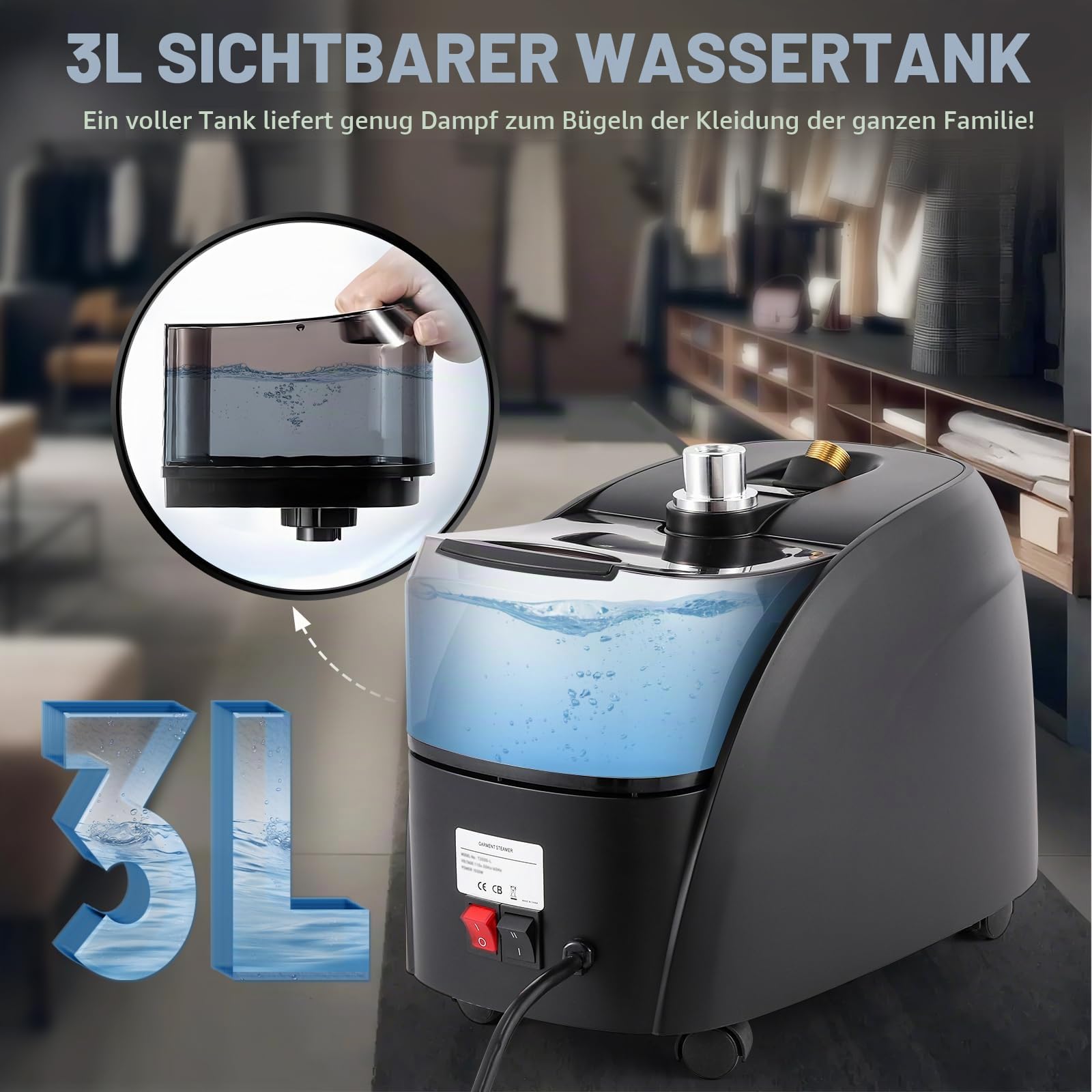 CGOLDENWALL 2000W Vertikales Dampfglätter, 3.2L Abnehmbarer Wassertank, 45s Schnelles Aufheizen, Duale Dampfstufen für alle Stoffe - mit Zubehör & Höhenverstellbar