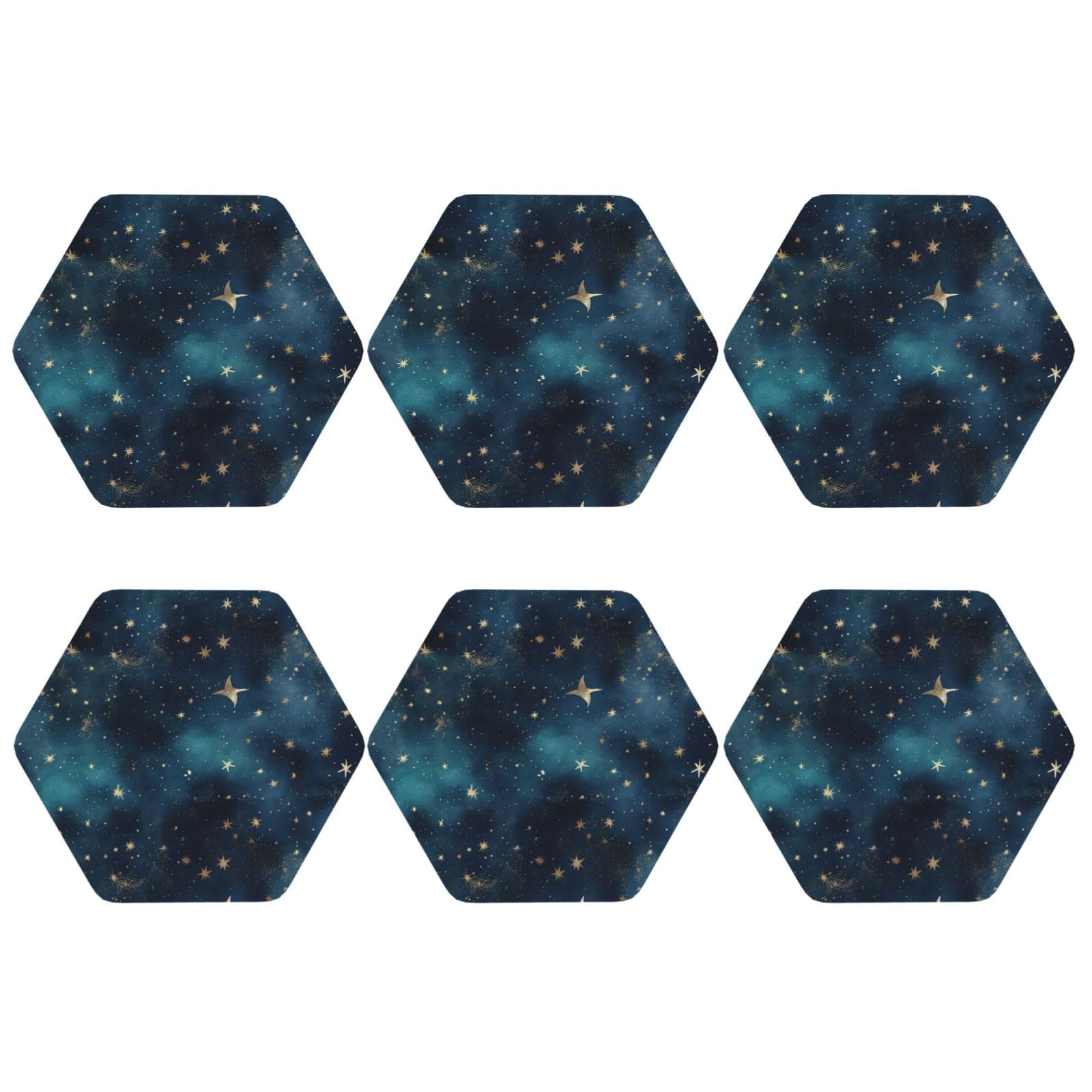 6pcs Leather Coasters for Drinks, Night Sky Stars Drink Coasters for Tabletop Protection, 4" Cup Coasters for Coffee Table Decor, Non-Slip Drinking Cup Mat for Hot Or Cold Drink