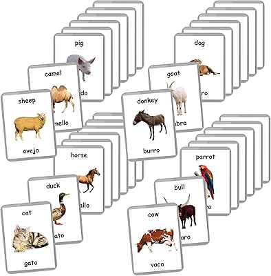 Spanish English Bilingual Flash Cards | Laminated Flash Cards | Choose Your Set (Farm Animals)