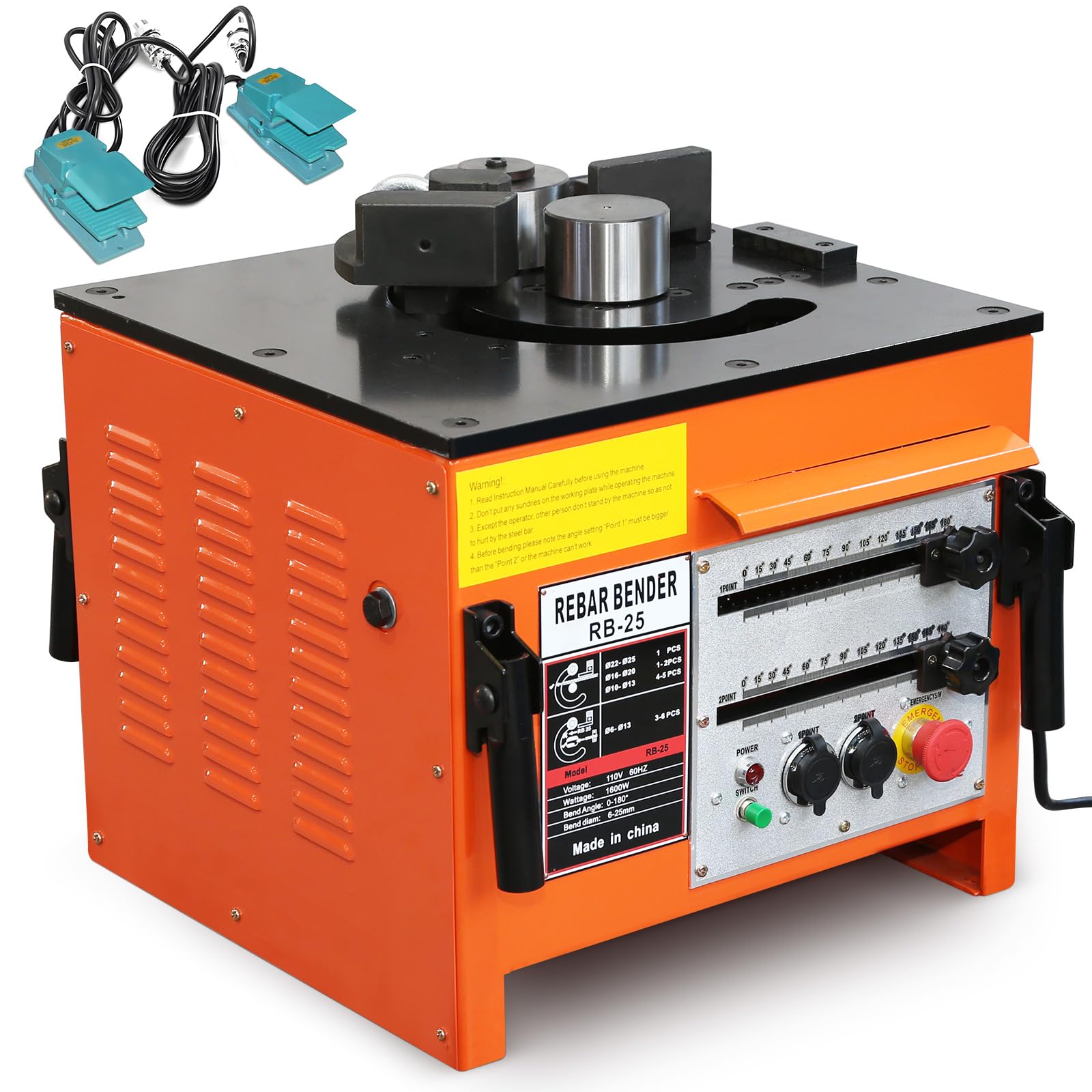 1600W Electric Rebar Bender Machine, Bends 1 Inch Rebar, 0-180° Adjustable Angle with Preset Stops, Pure Copper Motor, Heavy-Duty Iron Body for