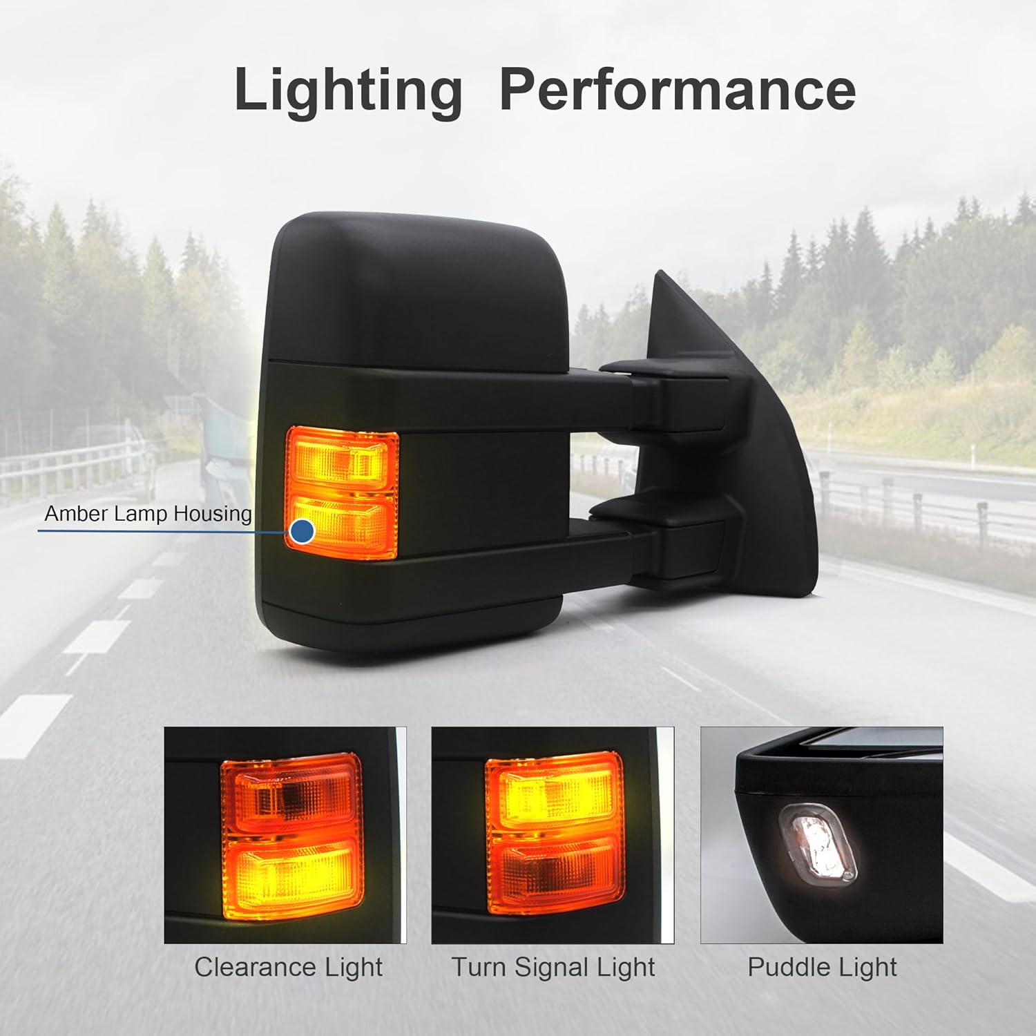 Passenger Right Side Towing Mirrors fit for 1999-2016 Ford F250 F350 F450 F-550 Super Duty Power Heated Amber LED Turn Signal Lamp Auxiliary Light Temperature Sensor Pickup Truck RH Black