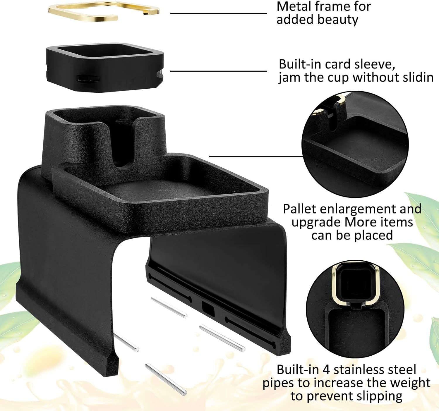 2 Pcs Couch Cup Holder Tray Silicone Anti-Spill Anti Slip Sofa Armrest Drink Holder Weighted Couch Caddy Recliner Arm Table for Remote Controls, Phones, Cups and Snacks (Black) - Image 4