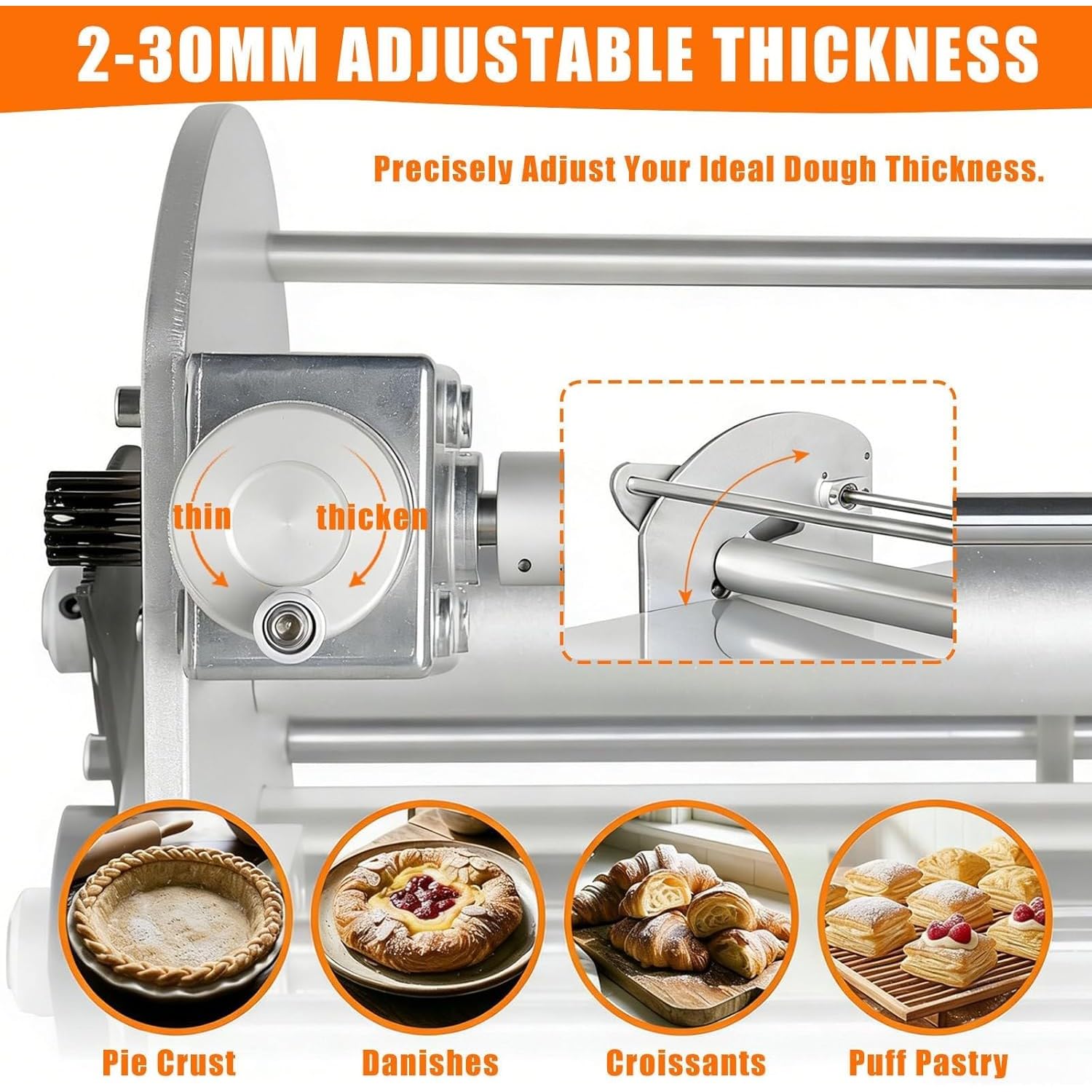 Machine à rouler la pâte électrique pliante avec planche à découper, laminoir à pâte électrique en acier inoxydable, machine à rouler avec épaisseur réglable