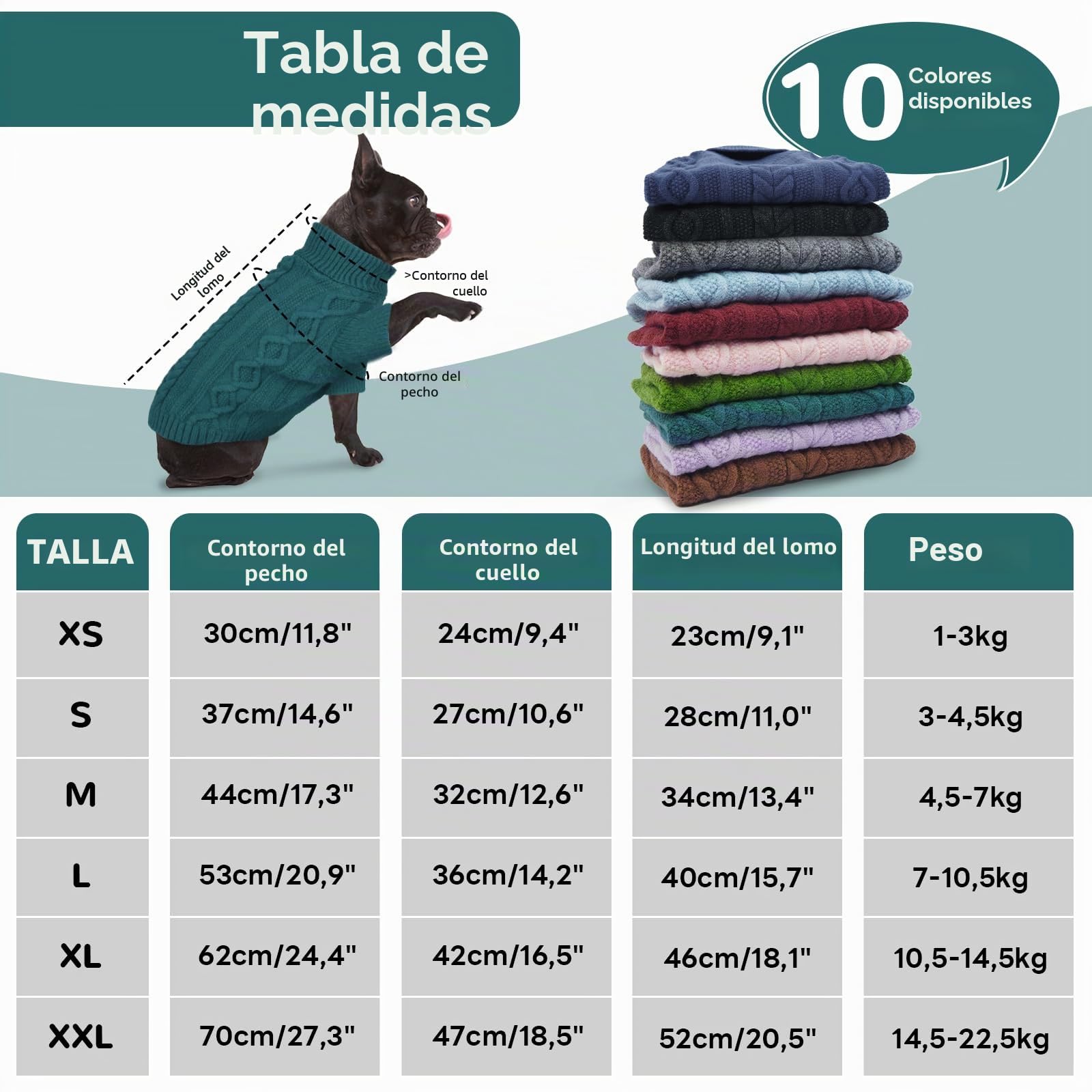 Jersey de punto para perros grandes, ropa cálida para mascotas para invierno al aire libre, suéter suave y grueso para Pit Bull, Lean Lab, Border Collie, verde pavo real, XXL