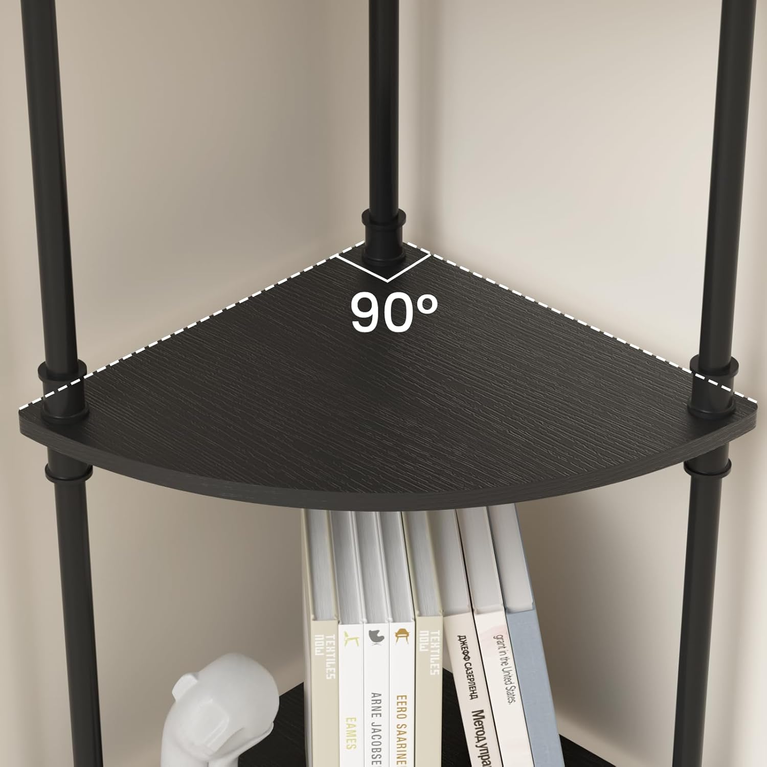 Aduanbang Fun Memories 4-Tier Corner Shelf Stand, Grey Storage Bookshelf for Bathroom, Living Room, Kitchen, Home Office (Black(4 Tier))