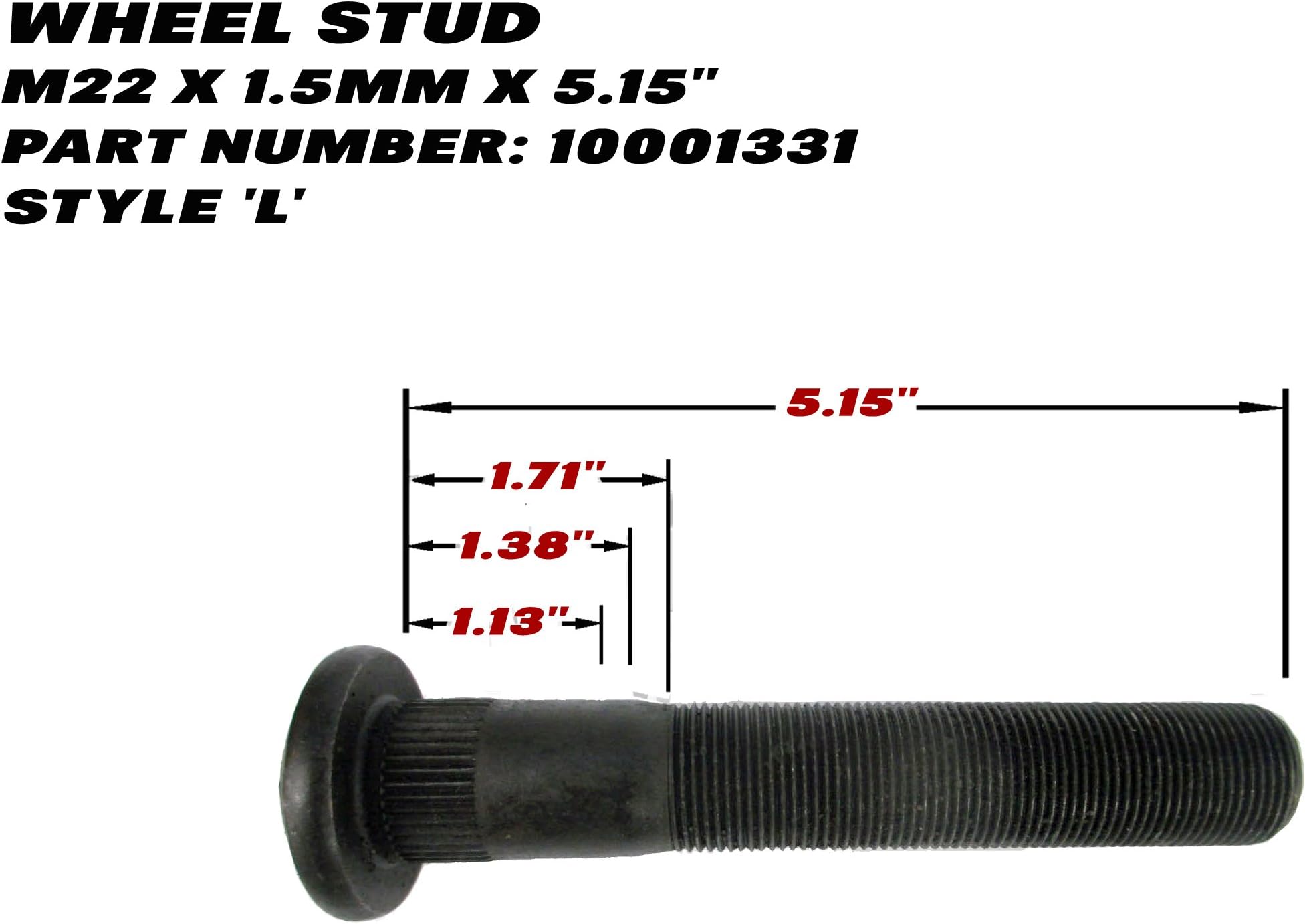 Consolodated Metco 10001331 Wheel Stud Metric M22 X 1.5MM X 5.15"
