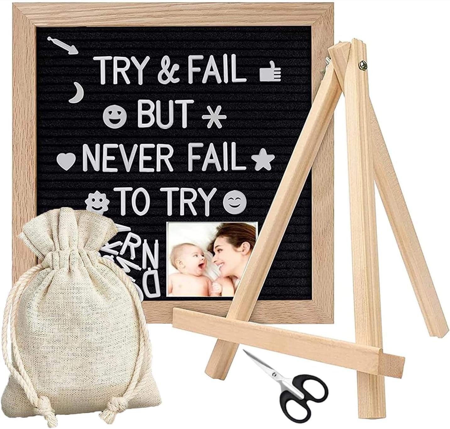 Tablero de Fieltro Retro Letra de Fieltro y Roble con 340 Letras Números y Símbolos para La Decoración de Restaurantes Bodas Banquetes 25x25 cm,Negro,Con Soporte Triangular y Bolsa