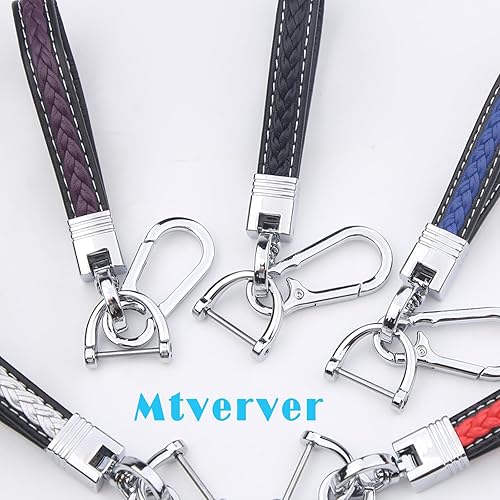 Miniatura 5 de Llavero de cuerda tejida, llavero de cuero de microfibra, llavero de llaves de coche con 3 llaveros y 1 anillo D