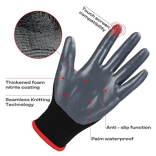 Miniatura 2 de JDL Guantes protectores grandes con revestimiento de nitrilo verde, paquete de 6