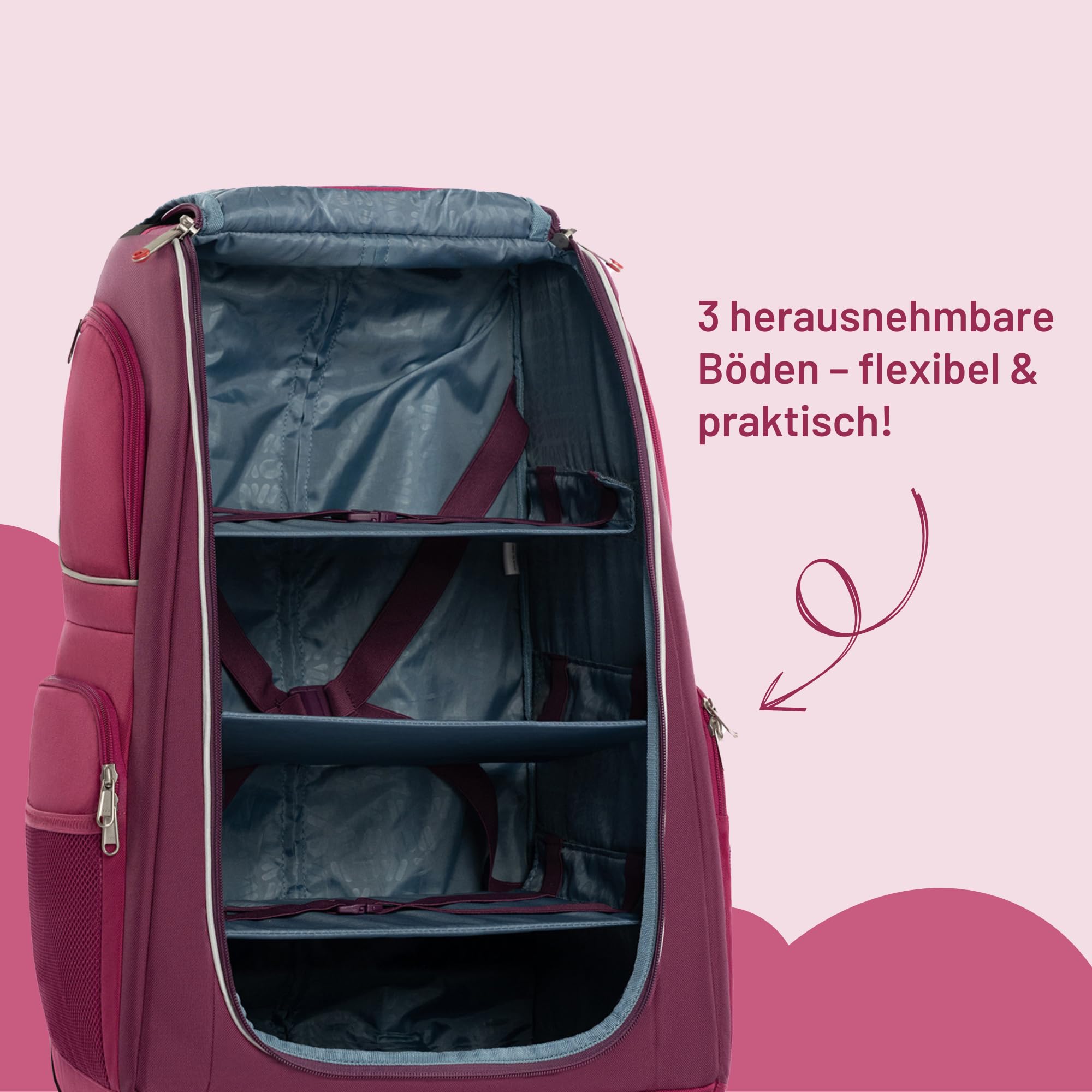 Kinder-Schranktrolley – Koffer mit Einlegeböden, Rollen & Teleskopgriff – mobiler Kleiderschrank für Kinder – 50L Trolley für Reisen, Urlaub & Übernachtungen (Berry)