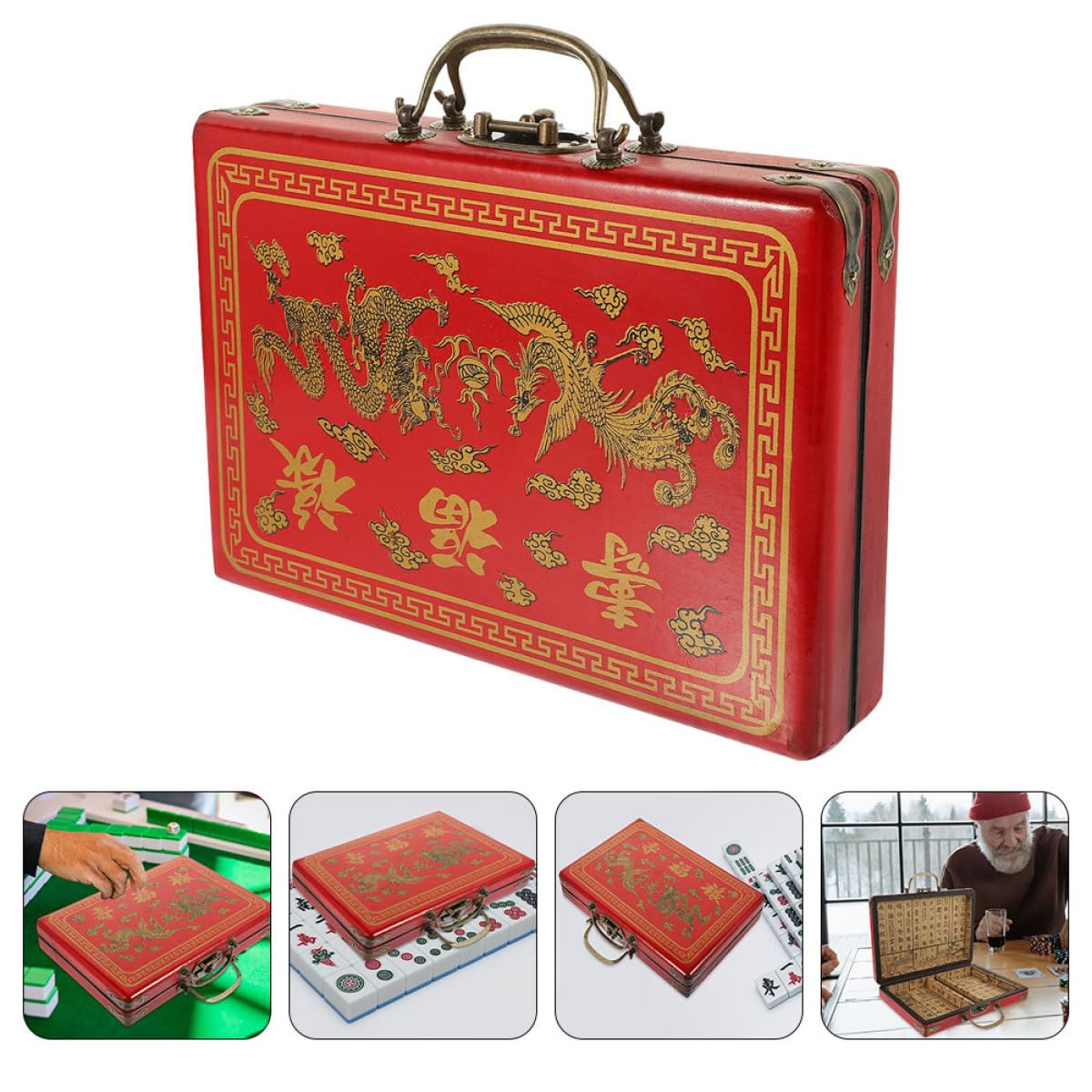 VALICLUD Caja de Almacenamiento de Madera y Pu Cierre Hermético Resistente y Ligera para Mahjong Vintage Adecuado para Viajes y Uso en Tiendas