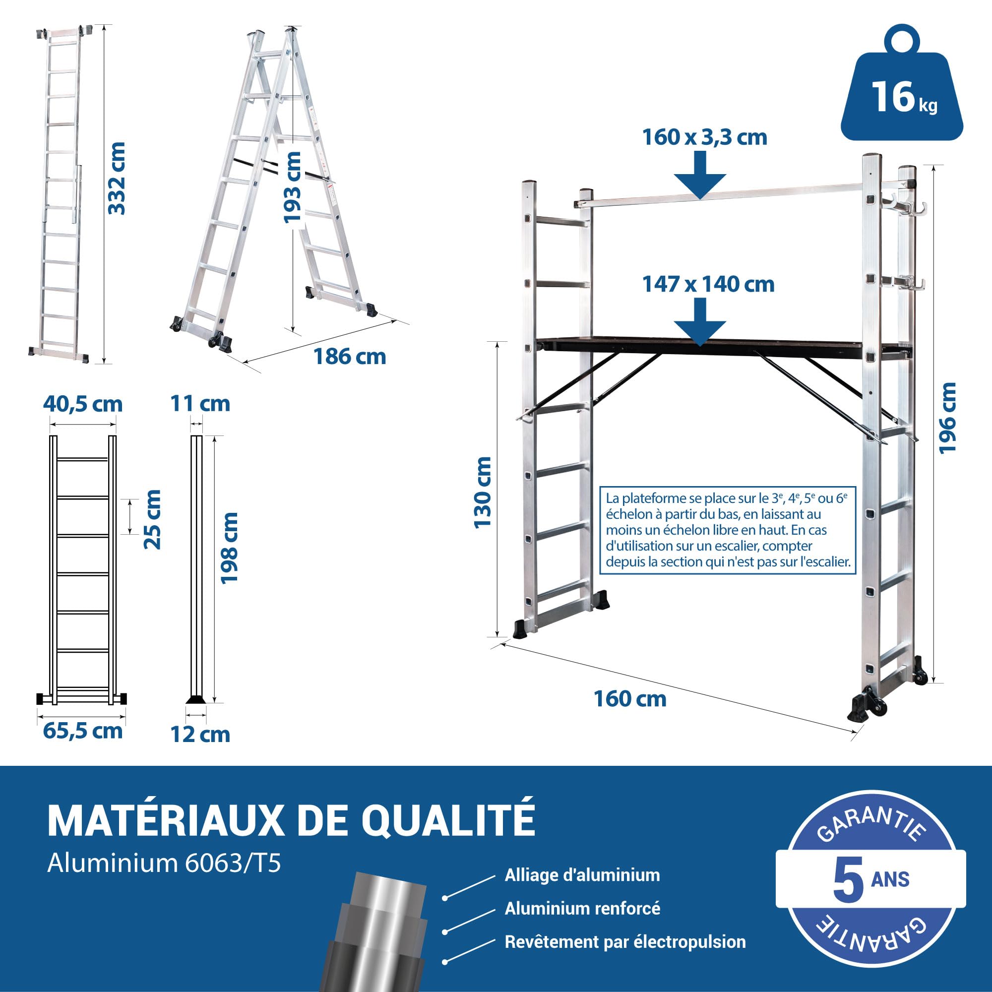 HOSTRÖM Andamio rodante SCAFFOLDAX2X7, andamio de jardín y Plegable multifunción 4 en 1, Escala 2 Planos, H MAX Trabajo 4,74 m, garantía de 5 años.