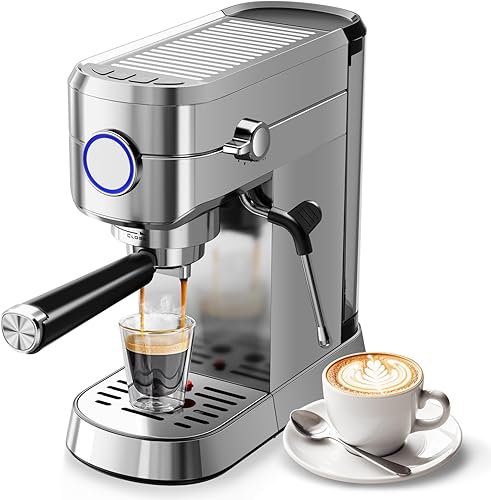 Máquina de café expreso de 20 bares, cafetera compacta con espumador de leche para café con leche y capuchino, limpieza automáticatanque extraíble