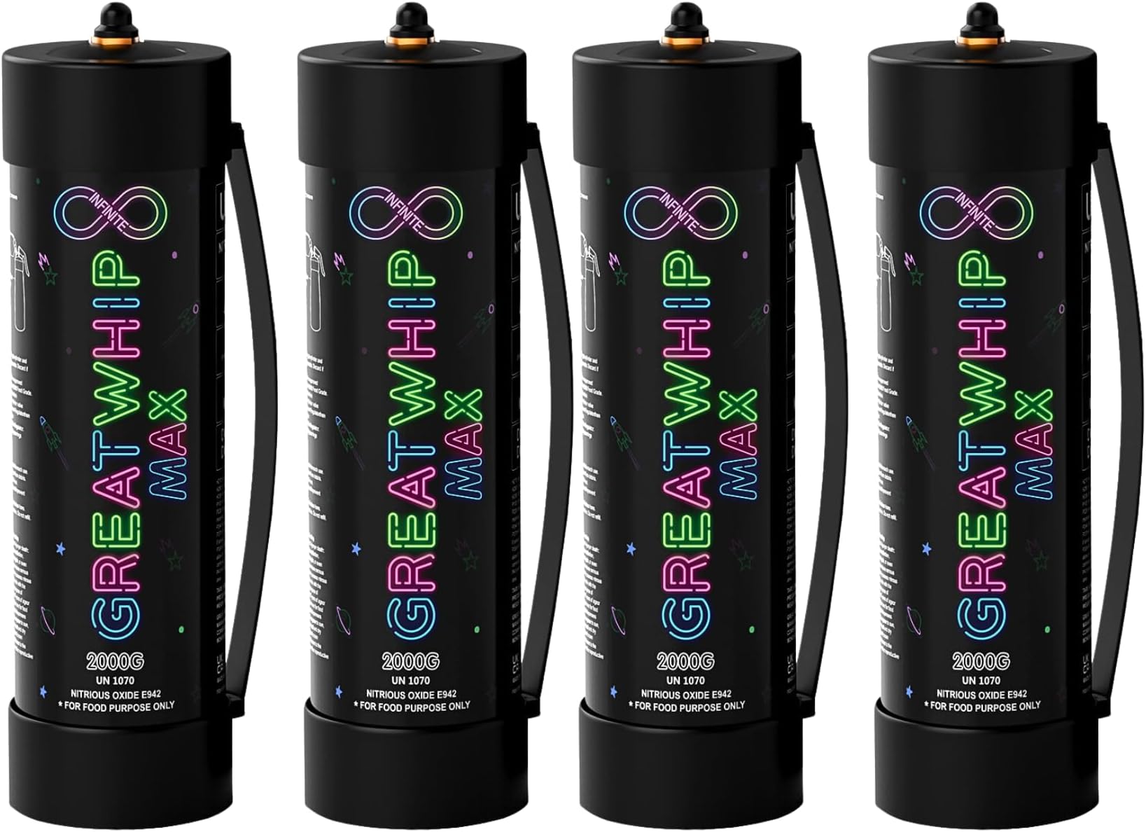 GreatWhip Whipped Cream Chargers, 3.3L Tanks, 2000g Whip Cream Charger Cylinder, 4 Cylinder（2 BOX）