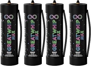 GreatWhip Whipped Cream Chargers, 3.3L Tanks, 2000g Whip Cream Charger Cylinder, 4 Cylinder(2 BOX)
