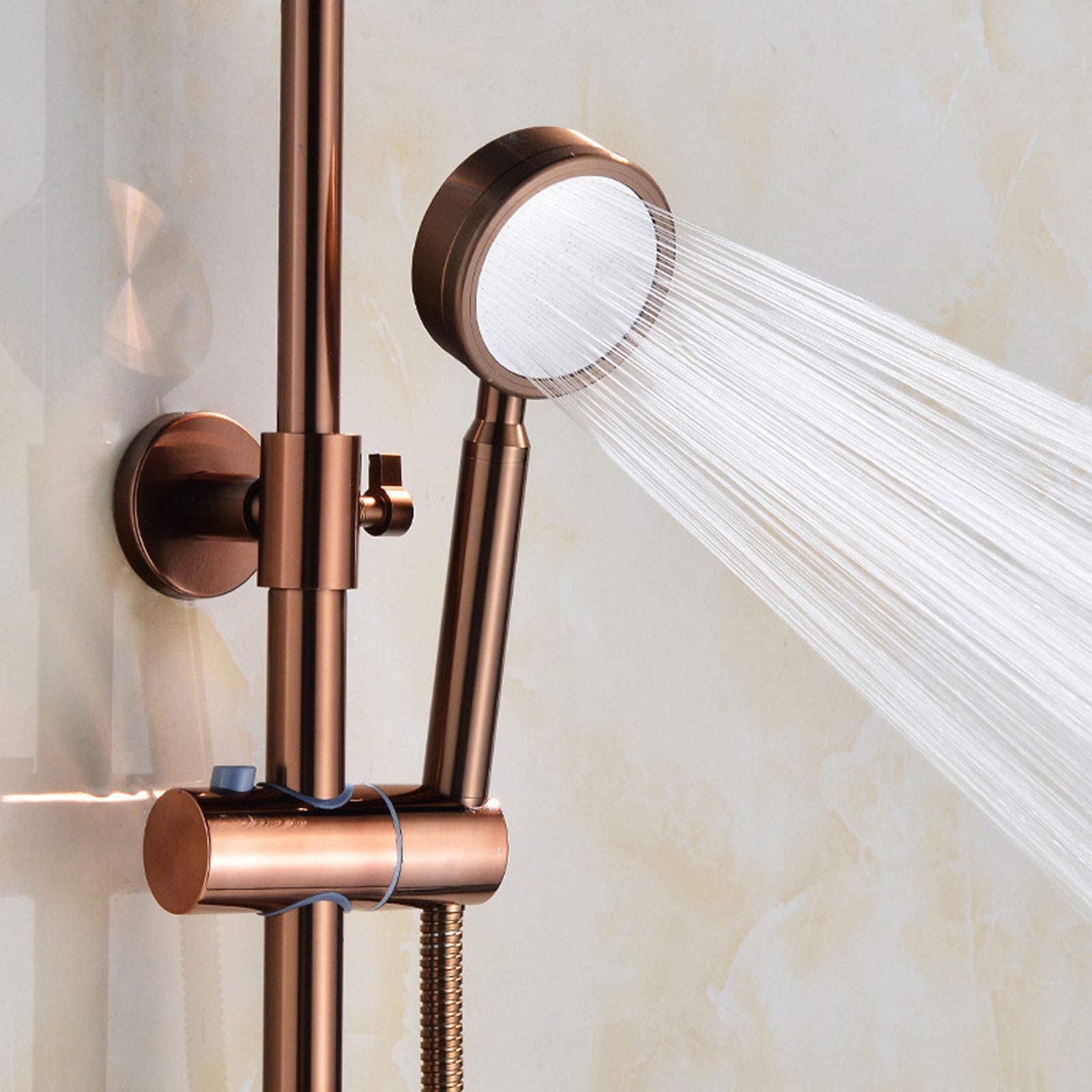 baño Montada en la Pared, Altura Ajustable con Toque Superior, Juego batidores Ducha de Aluminio Moderno el Hotel para Adultos Gimnasio, Oro Rosa