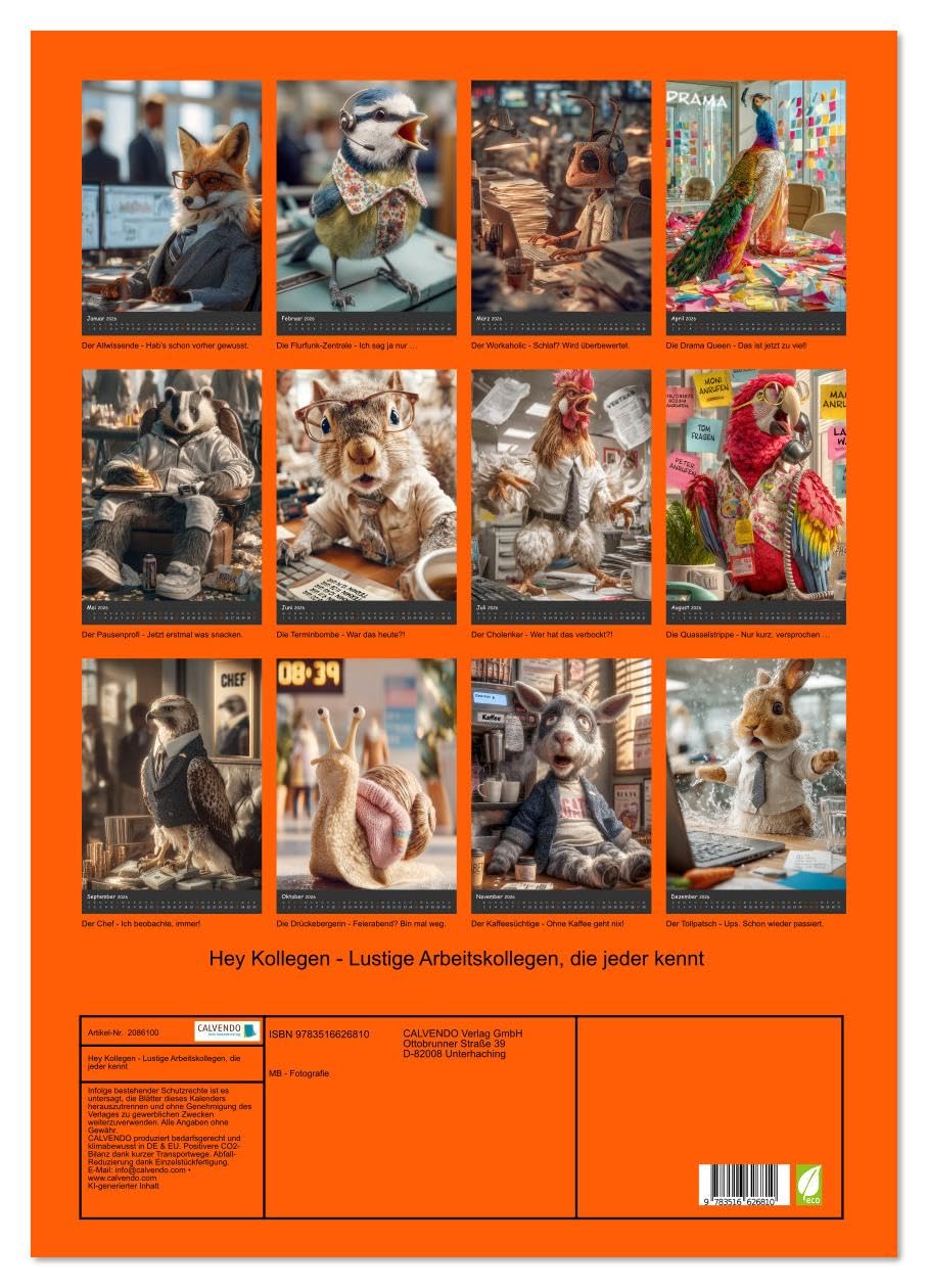 Hey Kollegen - Lustige Arbeitskollegen, die jeder kennt (Wandkalender 2026 DIN A2 hoch), CALVENDO Monatskalender: Witziger Tierkalender über den ... charmant und unterhaltsam. (CALVENDO Spass)