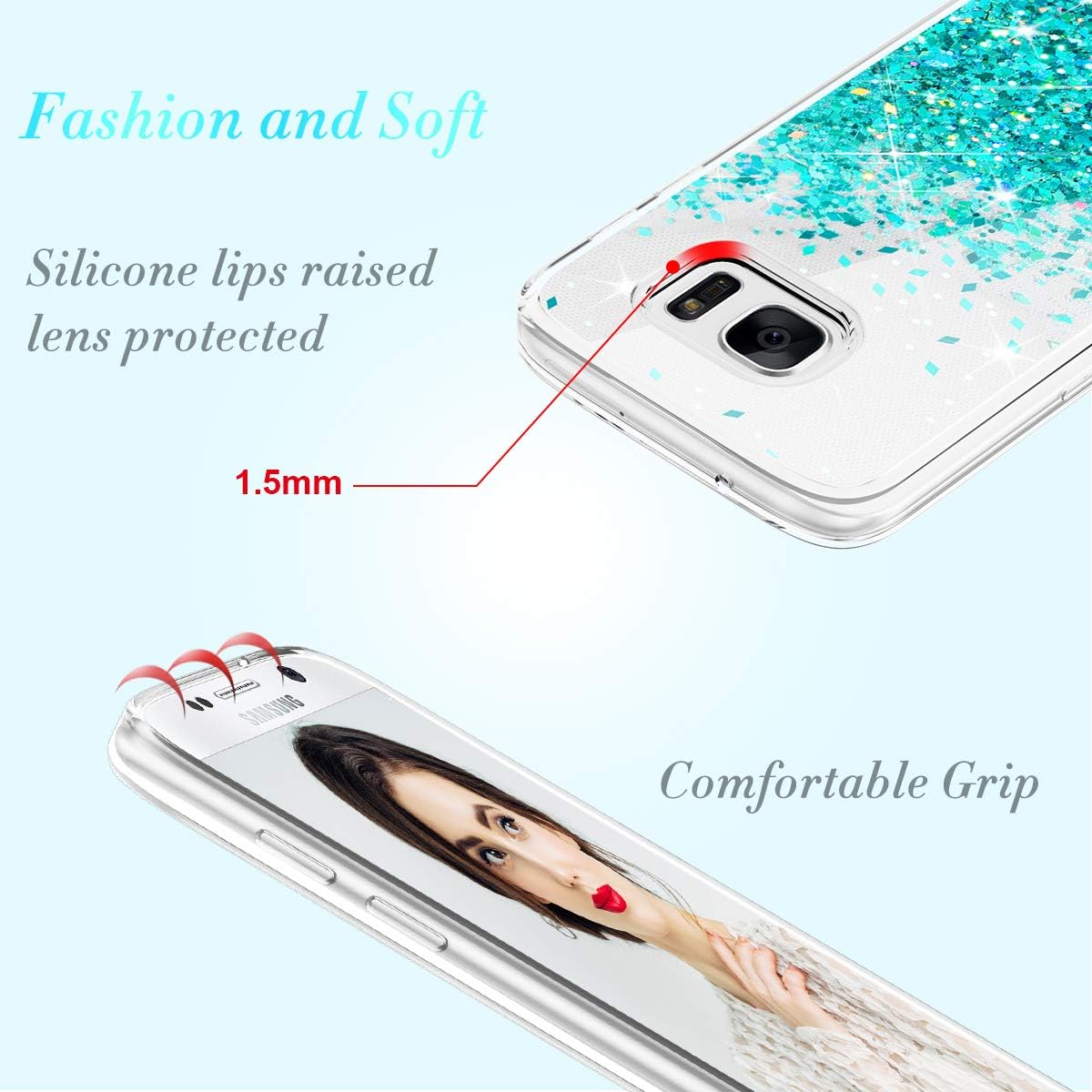 Caka Galaxy S7 Case, Galaxy S7 Glitter Case Liquid Series Luxury Fashion Bling Flowing Liquid Floating Sparkle Glitter Girly Soft TPU Case for Samsung Galaxy S7 (Teal)
