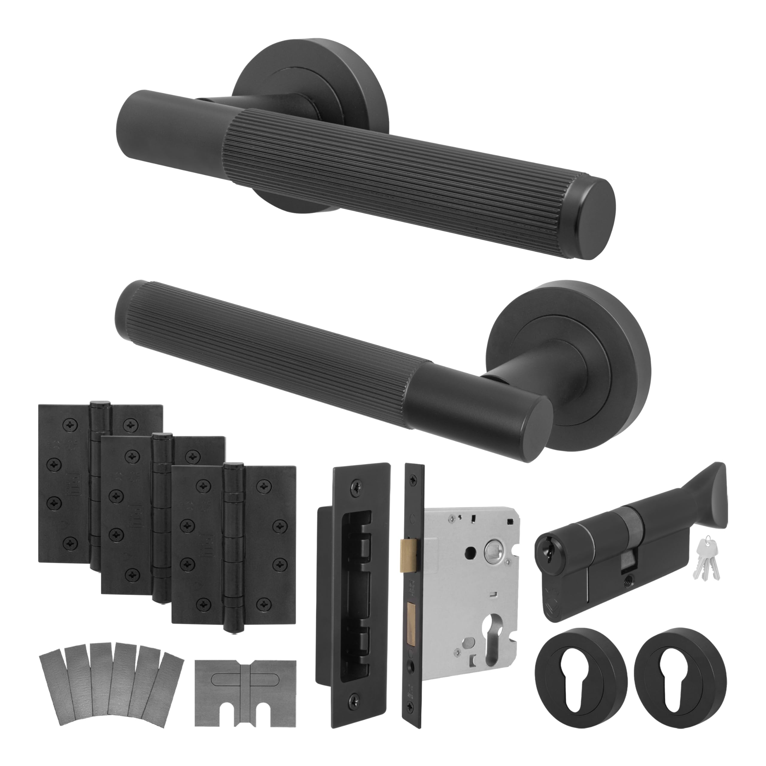 EAI Matt Black Door Handle Fire Rated Euro Lock Turn Cylinder Kit - Oruro