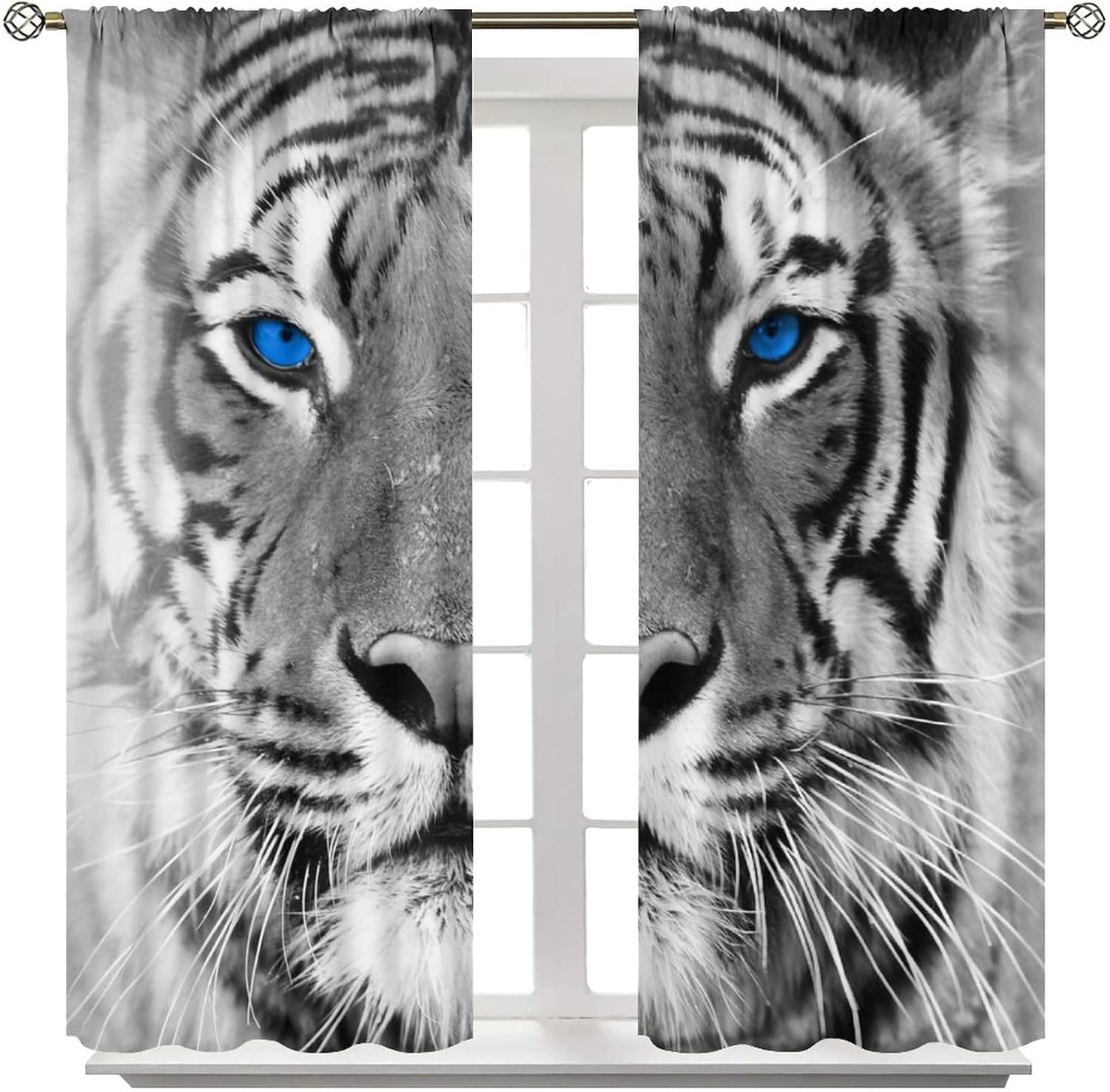 Grey Tiger Blackout Curtains,Big Cat Wild Animal Theme Room Darkening Door Window Rod Pocket Curtain for Living Room Bedroom Kitchen Bathroom W42xL45in