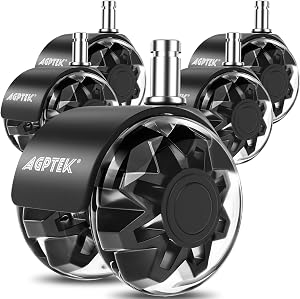 AGPTEK Set of 5 Office Chair Caster Wheels, Smooth Office Chair Wheels Replacement (11x22mm) for Hardwood Floors, Carpet, Heavy Duty Quiet Office Chair casters, No Noise, Quiet Game Chair Wheels