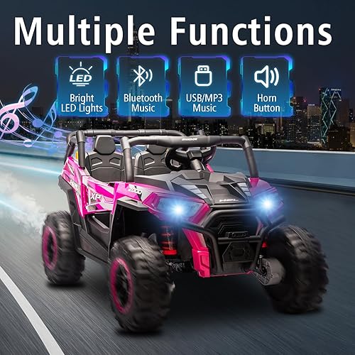 Miniatura 5 de POSTACK Auto de 24 V y 2 plazas con control remoto, juguetes de paseo 4WD para niños grandes, UTV eléctrico con batería 4x4 para niños y niñas,