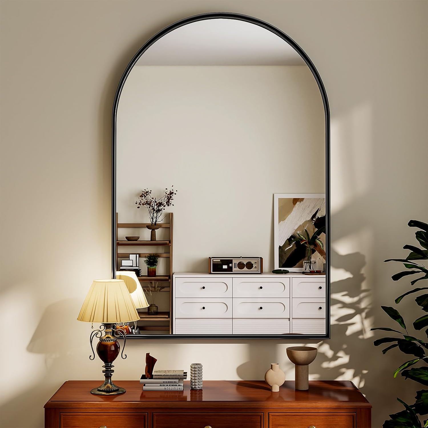 20" x 30" Luxury Arched Bathroom Mirror - Arch Wall Mirror with Shatterproof Tempered Glass and Metal Deep Frame, Hanging or Leaning for Living Room, Dresser, Entrance and Hallway, Black - Image 7