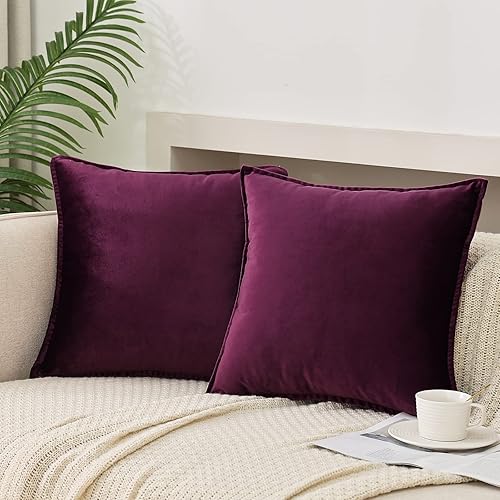 Miniatura 1 de JIAHANNHA Fundas de almohada de terciopelo morado de 24 x 24 pulgadas, juego de 2 fundas de cojín cuadradas suaves y decorativas para sofá, cama,