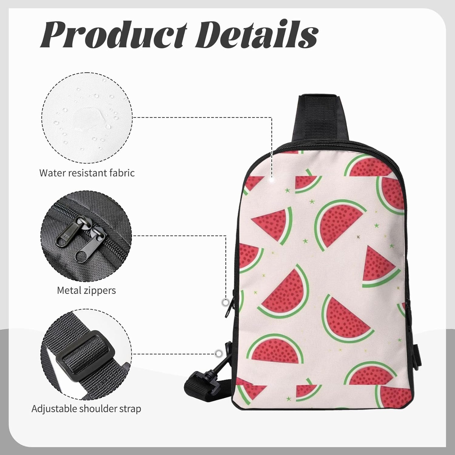 Watermelon Adjustable Strap Large Capacity Double Layer Crossbody Chest Bag 7.7x2.4x11.8in For Camping Travel Daily Leisure Activities