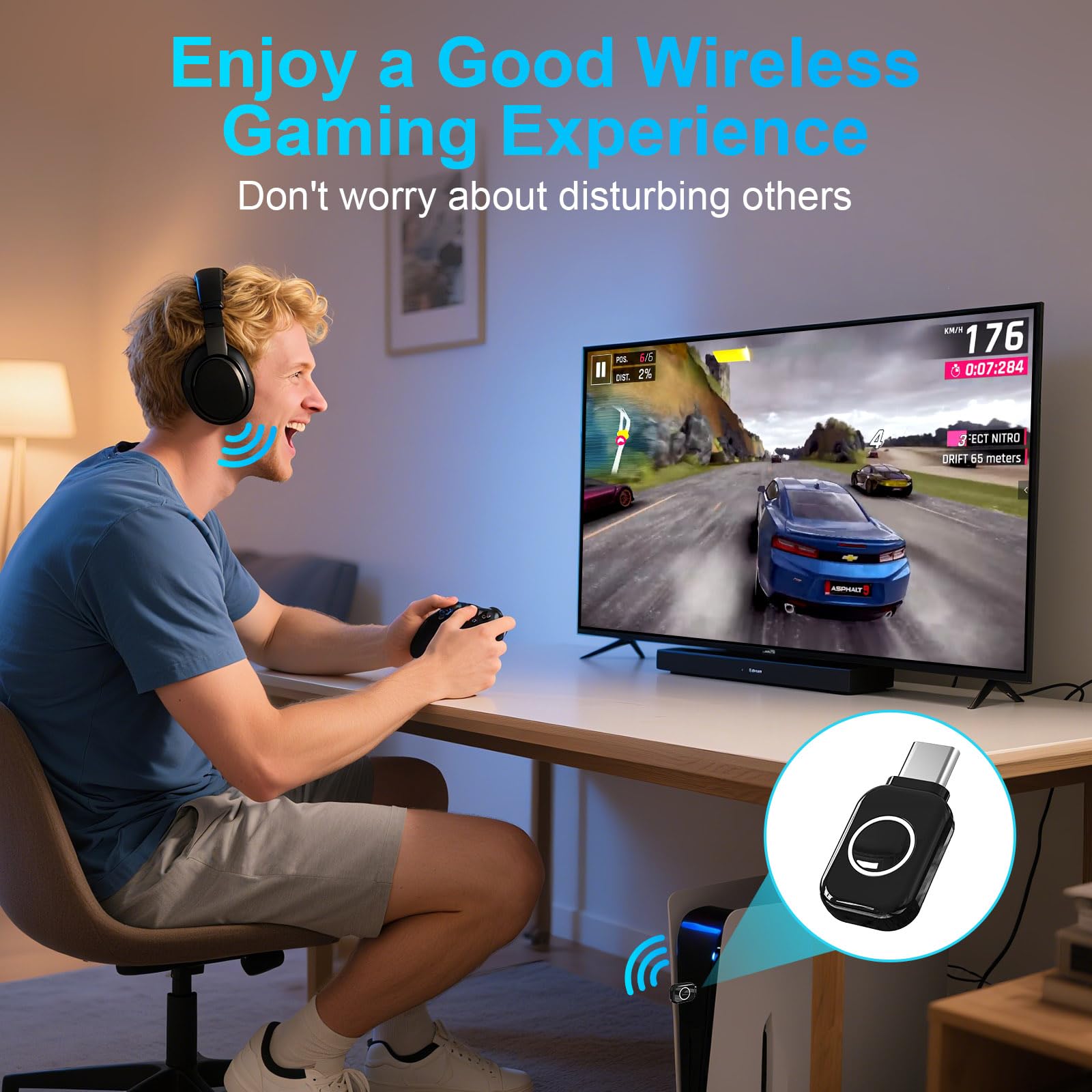 ZIOCOM Adaptateur Bluetooth USB-C pour PS5, dongle Bluetooth 5.3 avec APTX Faible Latence et aptX-Adaptive, émetteur Audio sans Fil pour Casque, Non Compatible avec Clavier/Souris/télévision (Noir)