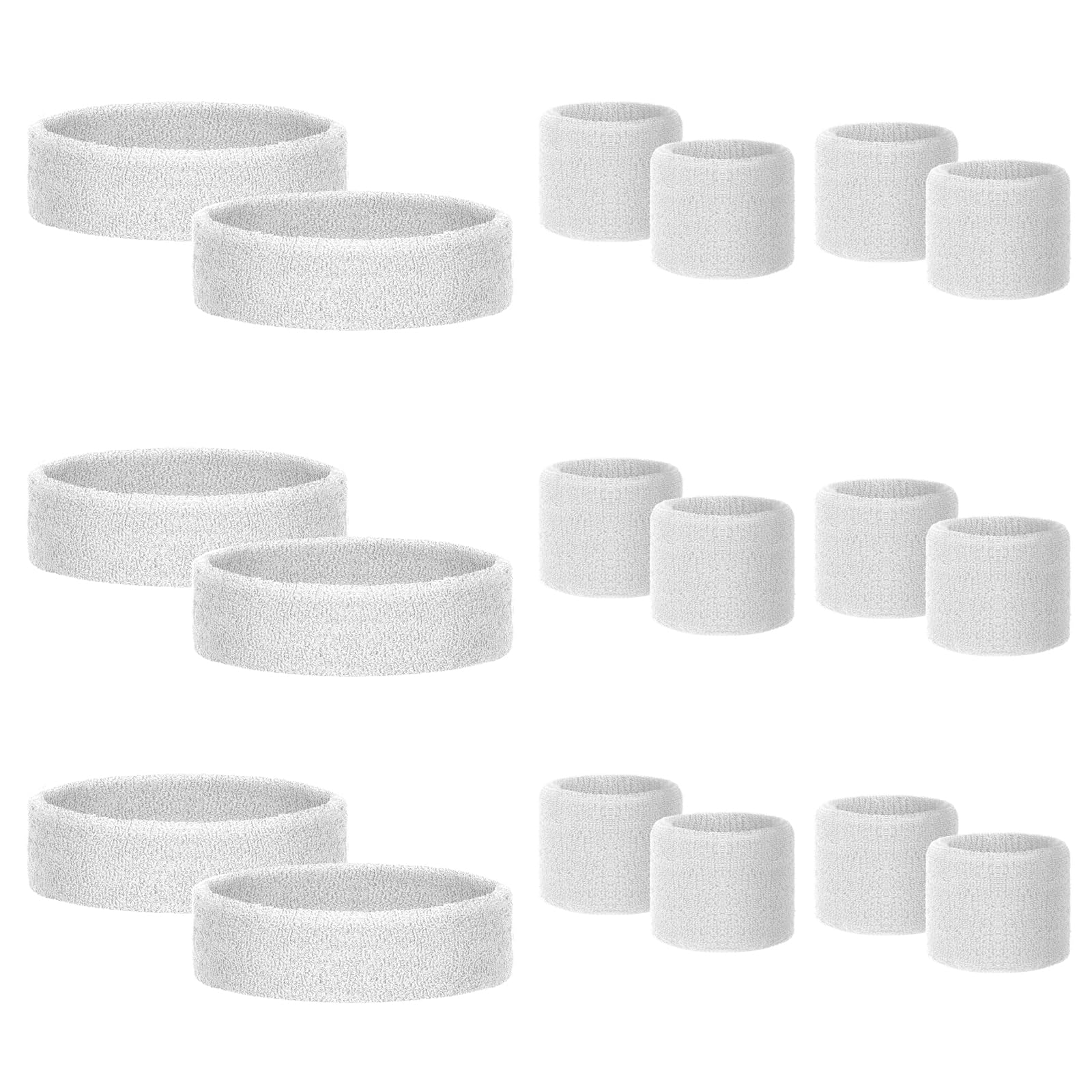 18 Pcs Sweatbands for Kids Sports Colorful Elastic Headband Wrist Bands Sets Moisture Wicking Sweat Band for Team Activity, Basketball, Football, Running, Gym &amp; Exercise (White)