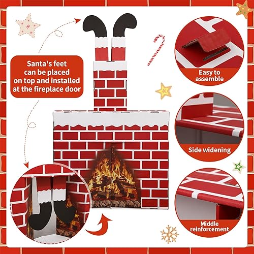 Miniatura 3 de Chimenea de Navidad de Papá Noel, cartulina gigante de ladrillo rojo 3D, centro de mesa falso para decoración de fondo de fiesta de Navidad, 44 x 27