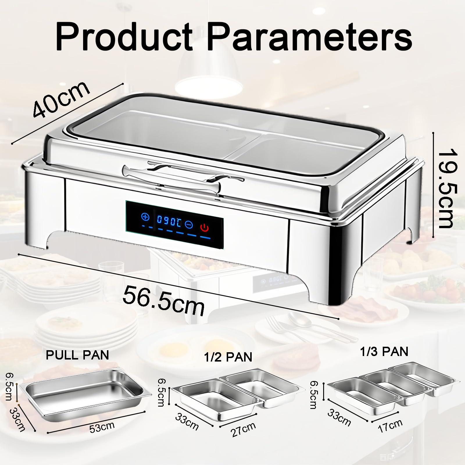 Chafing Dish Elettrico 9L in Acciaio Inox Temperatura Regolabile | Professionale Scaldavivande Elettrico per Buffet, Contenitore Scalda Cibo con Coperchio in Vetro per Buffet e Hotel