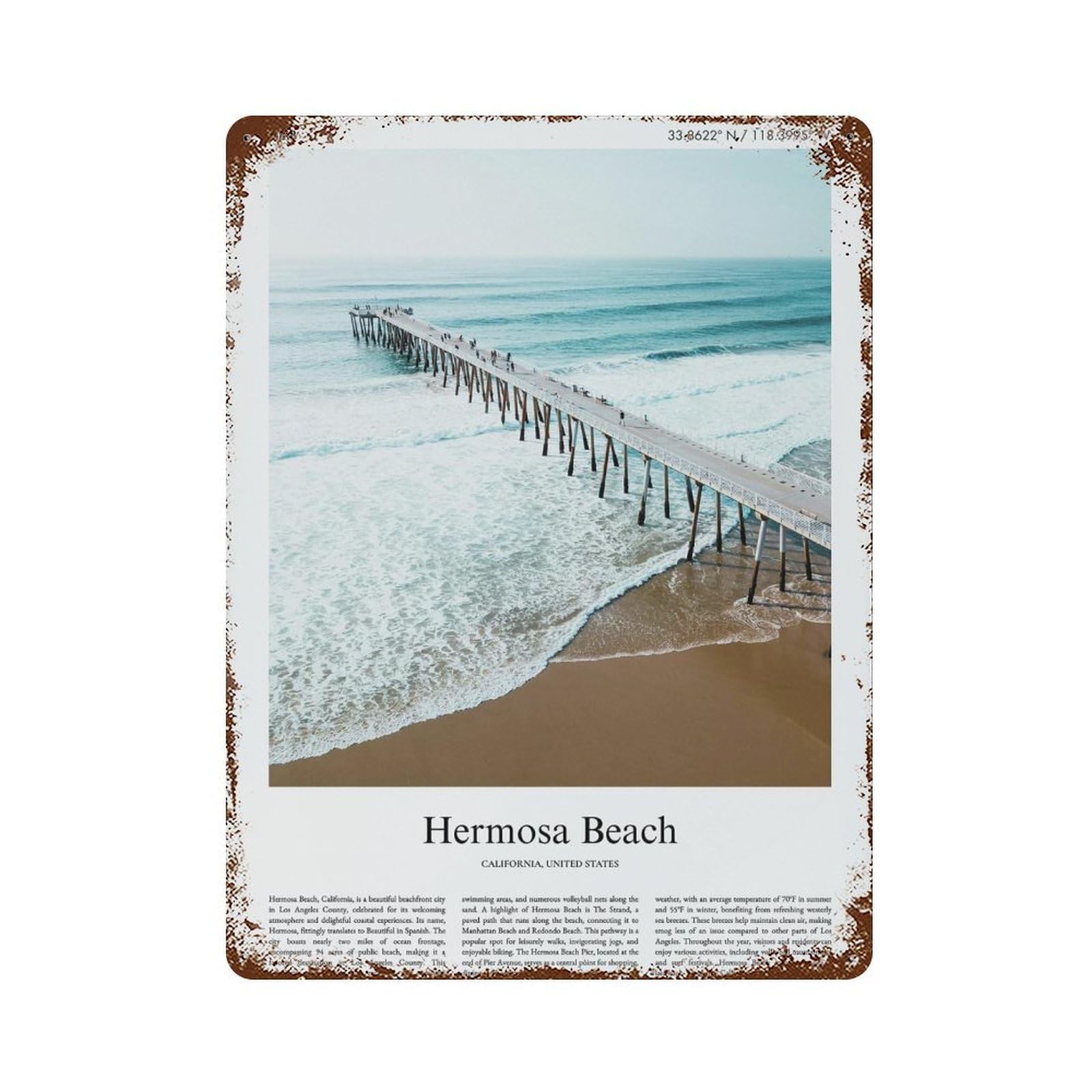 xiaoxiaoshen Hermosa Beach California, United States, USA City Scenery Wall Decor Art Metal Tin Poster Modern Home Decor Art Home Bar Shop Decorations Vintage Sign 40x30cm