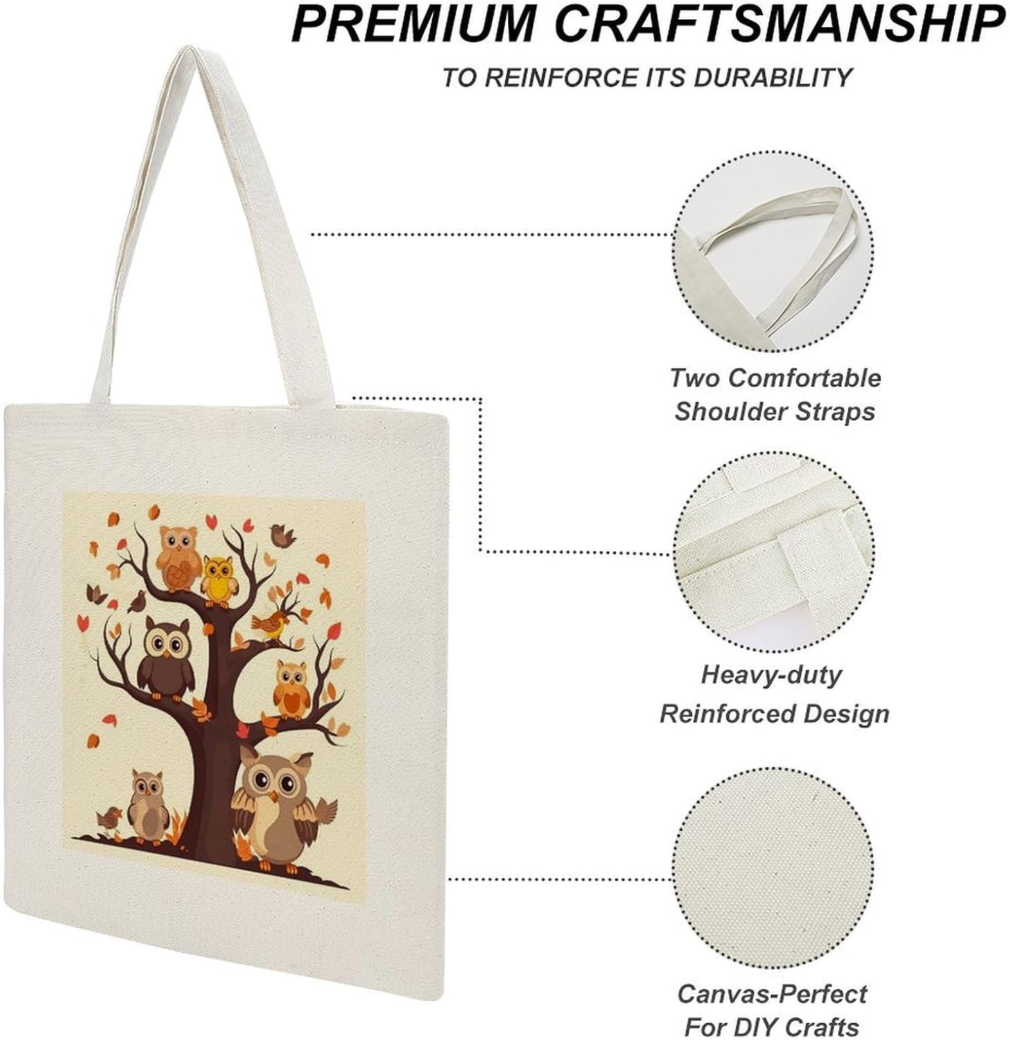 Cartoon Family Owls On The Brown Tree Canvas Tote Bag Aesthetic Tote Bag image 5