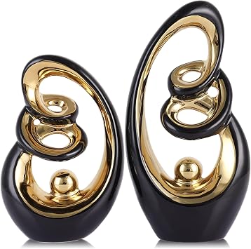 Black Ceramic Abstract Sculpture Statue,Mid Century Modern Gold Accent Decor,Porcelain Statues Art Deco Gold Show Piece for Home - Contemporary Tv Stand End Table Centerpieces Black Gold