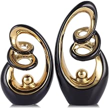 Black Ceramic Abstract Sculpture Statue,Mid Century Modern Gold Accent Decor,Porcelain Statues Art Deco Gold Show Piece for Home - Contemporary Tv Stand End Table Centerpieces Black Gold