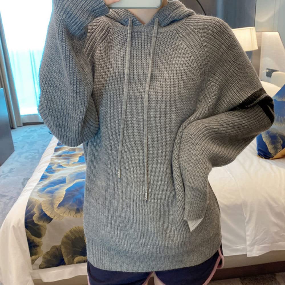 Pulls Tricot Femme,Pull À Capuche pour Femme Pull en Tricot Gris Pull en Tricot Torsadé Décontracté Confortable Pull Tout Match Pull Mode Cadeau pour Petite Amie Fête des Mères