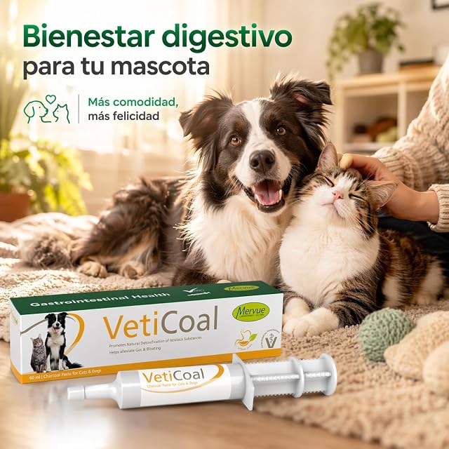Foto 8 de 8 de Mervue VetiCoal Paste 30 ml, Pasta de Carbón Activado para Perros y Gatos, Apoyo Digestivo para Gases