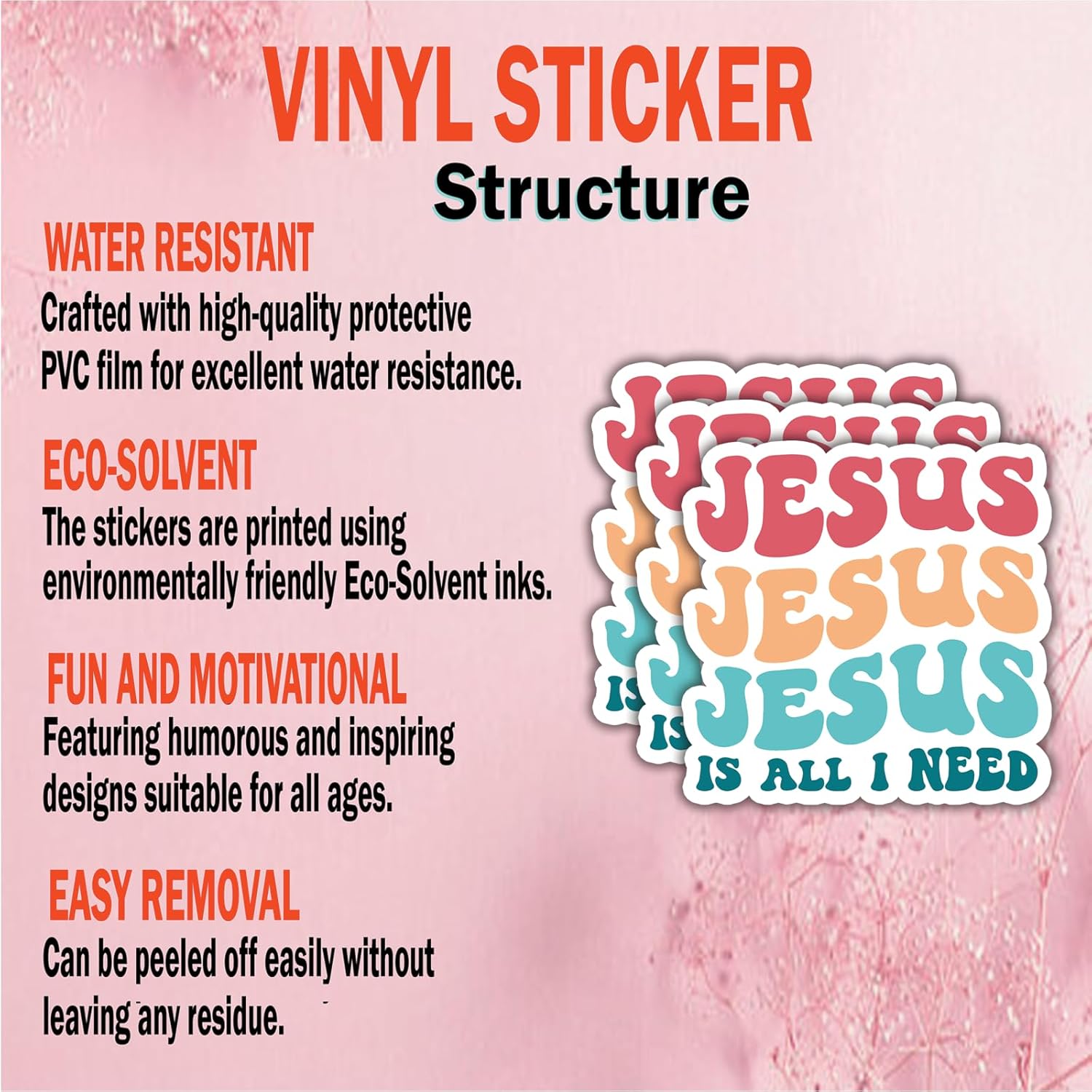(3Pcs) Jesus is All I Need Stickers God Stickers Faith Stickers Decal Waterproof Vinyl Stickers Adult for Laptop Kindle Car Tumbler Water Bottle Mug Phone Notebook Size 3”x3” - Image 5
