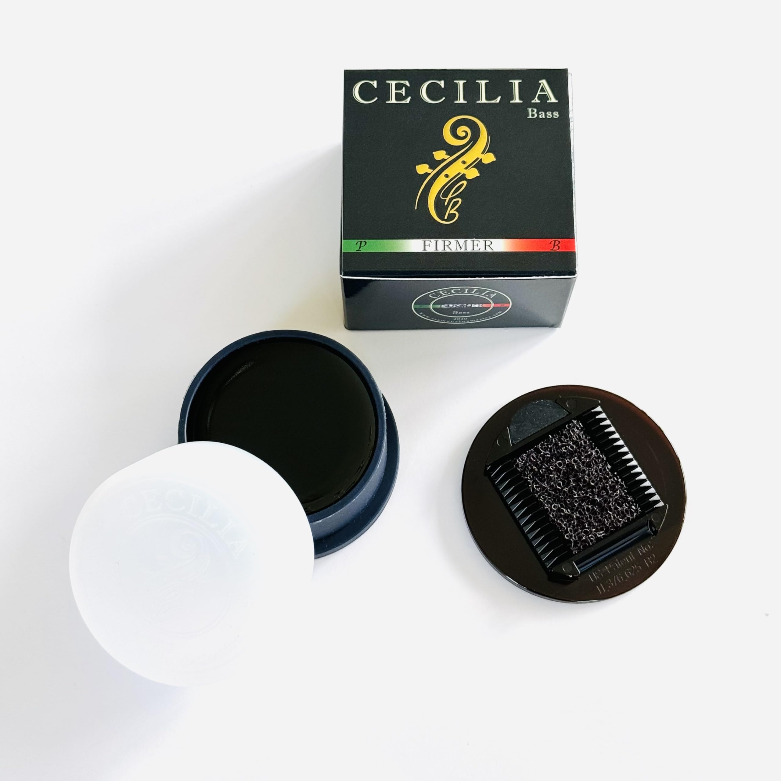 CECILIA - Colofonia para bajo fórmula "más firme", colofonia especialmente formulada para arcos de lubina con esparcidor de colofonia incluido
