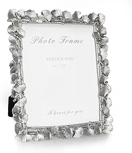 Silver 8x10 Picture Frame, Vintage Silver Ornate Leaf Textured Hand-Crafted Resin with Glass Front Antique Photo Frame for Tabletop Display, Retro Design Home Decor