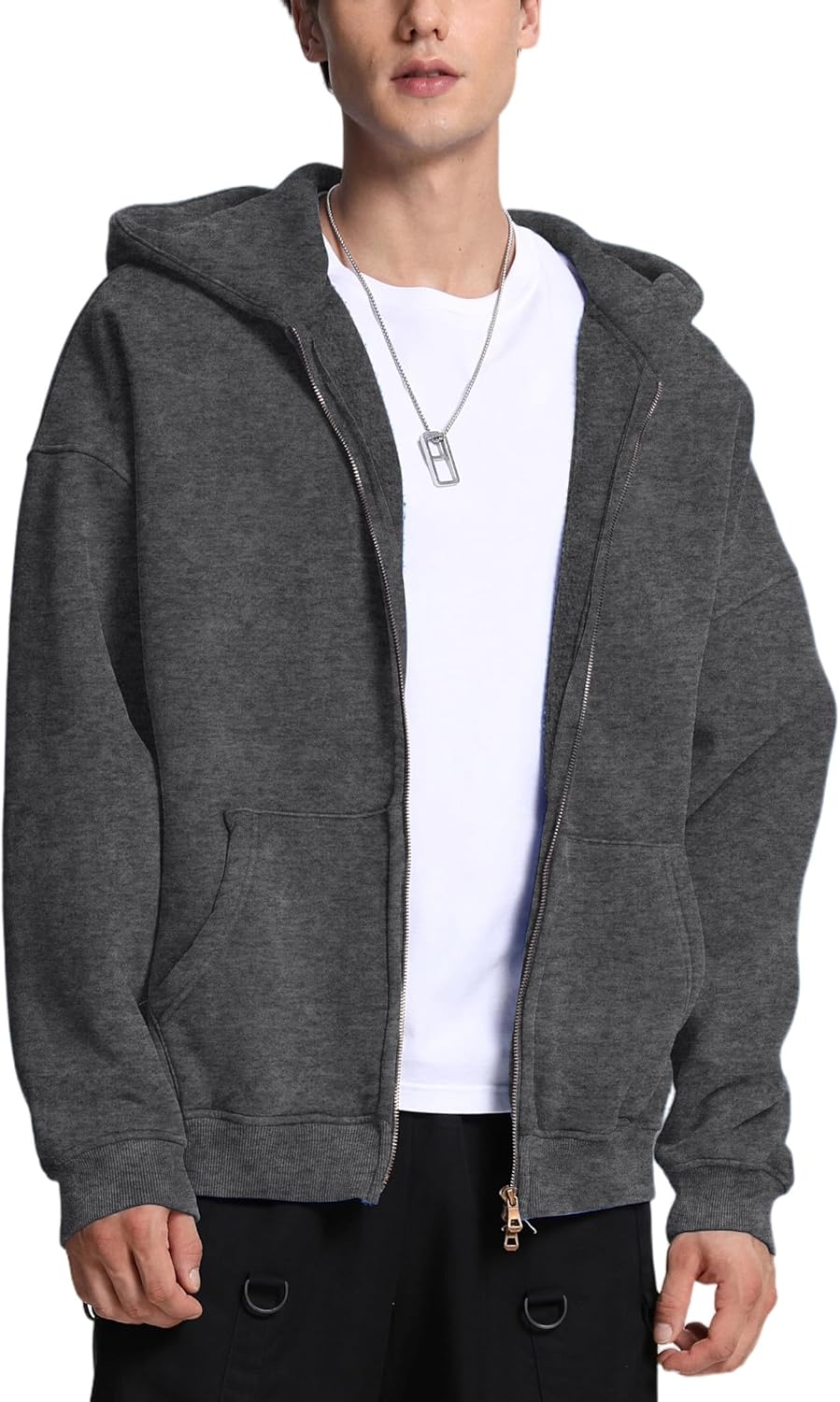 FAIABLE Womens Mens Double Zip Up Hoodie Oversized Acid Wash Heavyweight Hoodie Distress Cotton Fleece Full Zipper Sweatshirt - Image 4