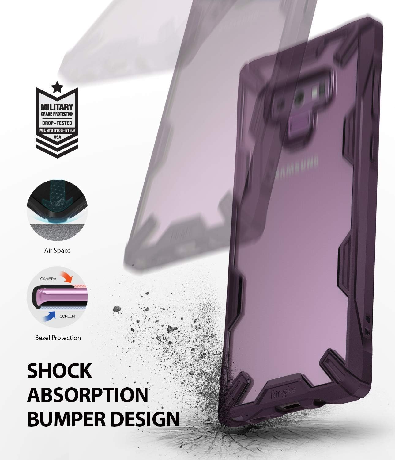 Ringke Fusion-X Compatible with Galaxy Note 9 Case, Clear Back Heavy Duty Shockproof TPU Rugged Bumper Phone Cover - Lilac Purple